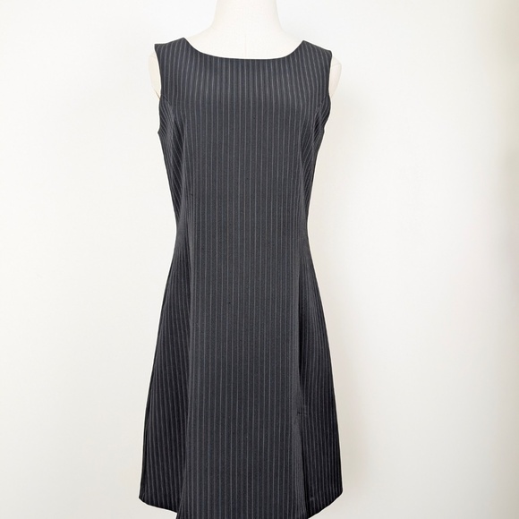 90s Pinstripe Mini Dress Short Thigh Length High Neckline Pleated Fitted Stripes - Picture 5 of 14